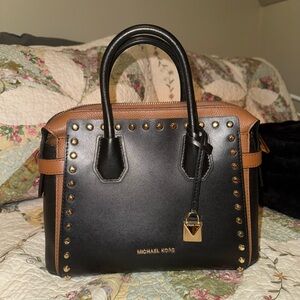 Michael Kors Black and Brown small studded Mercer satchel